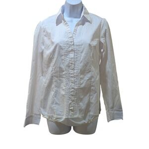 KOJA Women's XXL White Long Sleeve Button Up Shirt Pleated‎ Fron